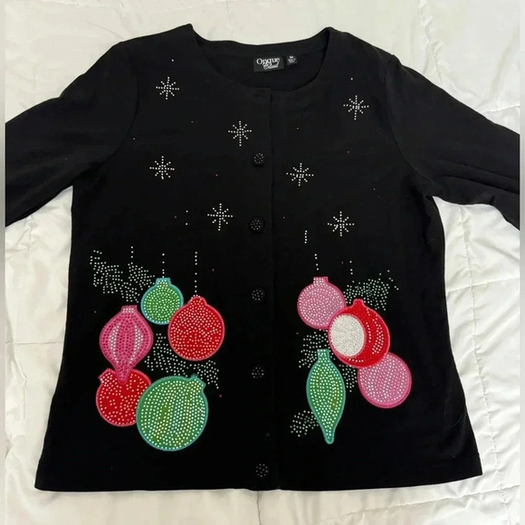 Sparkle Bling Holiday Ornament Grandma Christmas Sweater Cardigan Grannycore Med - Picture 1 of 13